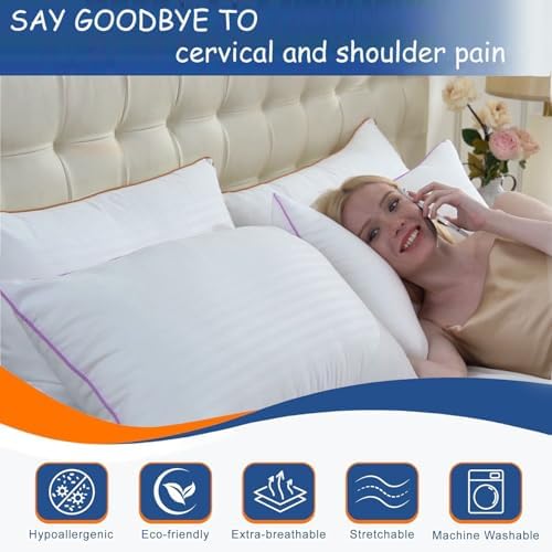 Bed Pillows King Size Set of 2, side sleeper pillow, Down Alternative Fill - Image 6