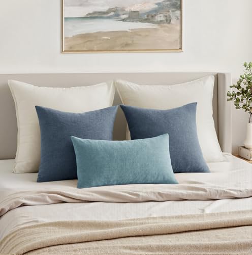 MIULEE Dark Grey Blue Chenille Couch Throw Pillow Covers - Image 7