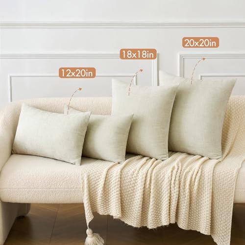 MIULEE Soft Chenille Lumbar Throw Pillow Covers Cream 12x20 Inch Pack of 2 - Image 4
