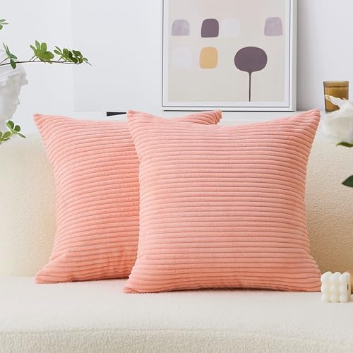 Home Brilliant Pink Pillow Covers 60x60 cm Set of 2 Plush Velvet Corduroy Throw by HomeBrilliant