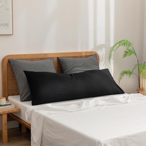 BESTOUCH Washed Cotton Pillowcases Linen Feel Deep Black Body - Image 2