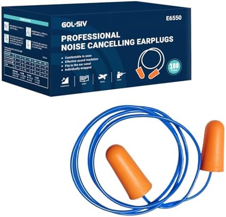NRR 33dB Foam Ear Plugs with Cord, 100 Pairs/Box，for Sleeping by GOL-SIV