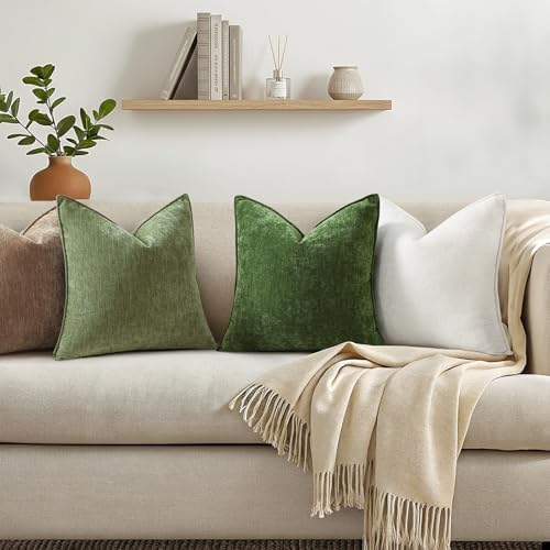 decorUhome Chenille Olive Green Velvet Throw Pillow Covers 26x26 Set of 2 - Image 4
