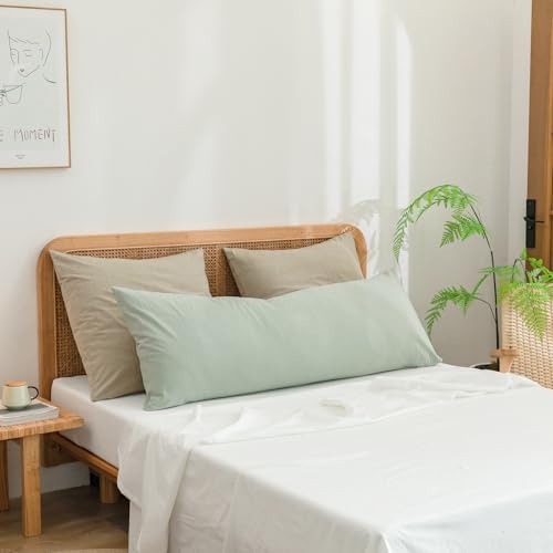BESTOUCH Washed Cotton Pillowcases Linen Feel Almond Milk Grey Euro - Image 4