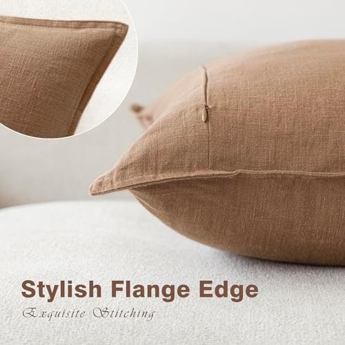 Foindtower Linen Solid Decorative Throw Pillow Covers 26x26 Light Brown - Image 3