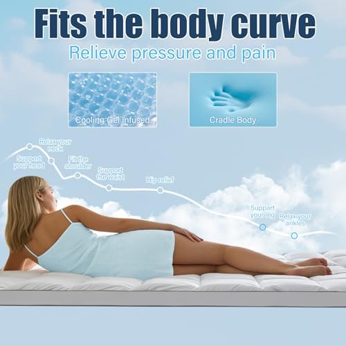 4 lnch Dual Layer Mattress Topper Queen Size, 2 Inch Cooling Gel Memory Foam - Image 6