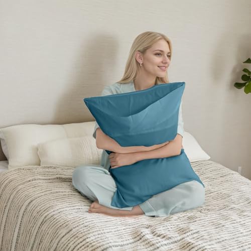 TELUS Blue Pillow Cases Queen Size 2 Pack, Bamboo Rayon Cooling Pillowcases - Image 2