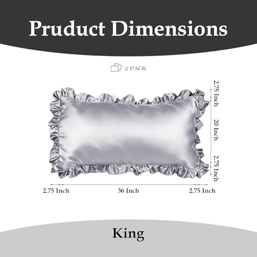 2 Pack Ruffle Satin Pillowcases King Size 20"x36" Silvergrey - Image 2
