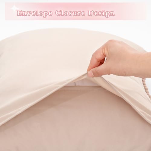 Pom Poms Pillow Shams Standard Size Set of 2, Taupe Decorative Pillowcases - Image 4