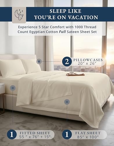 LANE LINEN Fullsize Sheets Set 100% Egyptian Cotton Sateen - Image 2