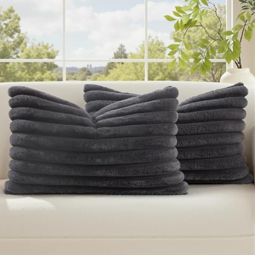 decorUhome Fall Faux Fur Throw Pillow Covers 12x20 Set of 2 Dark Grey by decorUhome