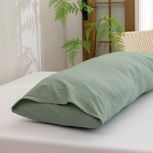 BESTOUCH Washed Cotton Pillowcases Linen Feel Green Body - Image 4