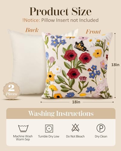 Embroidered Throw Pillow Covers 18x18 Inch, Retro Flower - Image 4