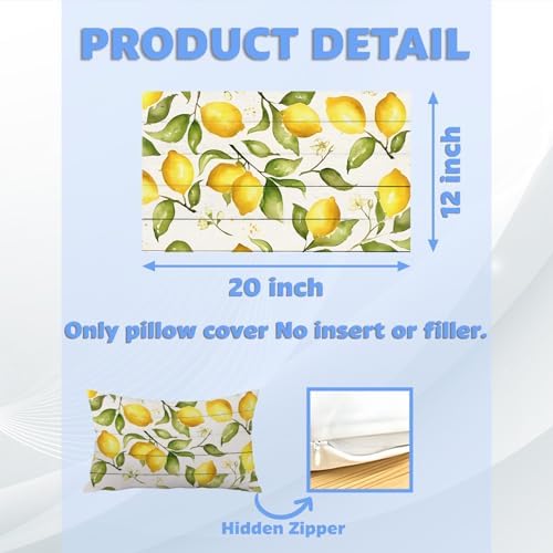 Spring Summer Yellow Lemon Pillow Cover 12x20, Lemon Home Decor, Farmhouse - Image 2