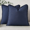 decorUhome Linen Fringe Navy Blue Throw Pillow Covers 20x20 Set of 2 by decorUhome