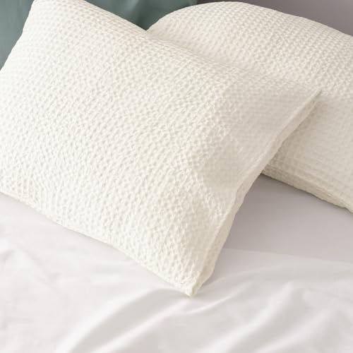 PHF Ultra Soft Waffle Pillow Shams Standard 20"x26", Cream White, No Insert - Image 6