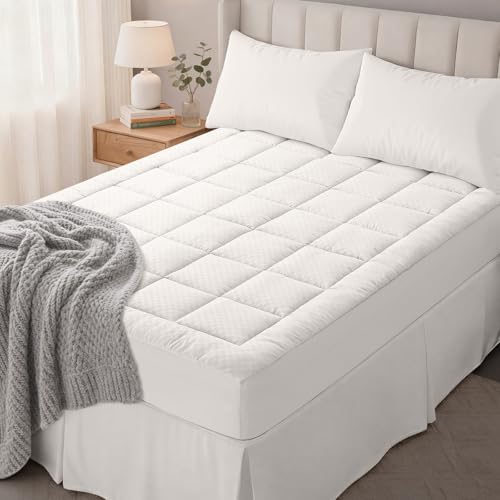 OLANLY Queen Quilted Fitted Mattress Pad, Down Alternative Fill, Off White by OLANLY
