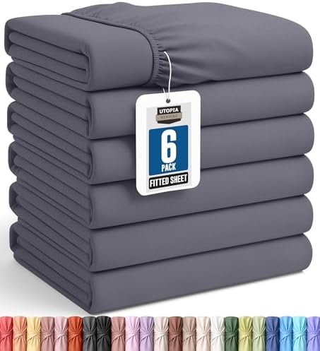 Pack of 6 Twin Fitted Sheet, Fits Up to 15 Inch Deep Pocket by UTOPIABEDDING