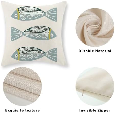 Coastal Pillow Covers 18 x 18 Inch Set of 2 Ocean Beach Blue Fish Throw Pillows - Image 7