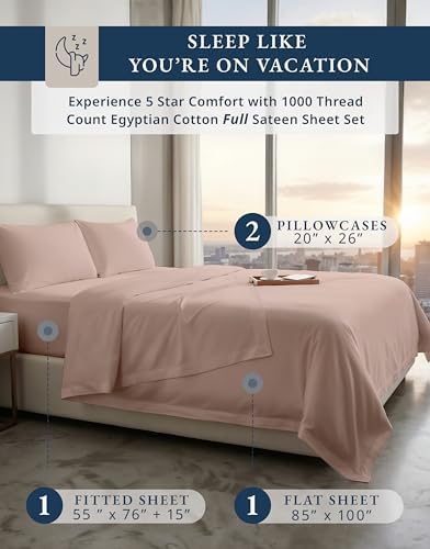 LANE LINEN Full Bed Sheets Set 100% Egyptian Cotton Sateen - Image 2
