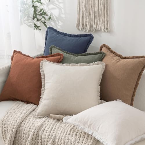 MIULEE Linen Fringe Decorative Euro Throw Pillow Covers Indigo Blue 22x22 - Image 4