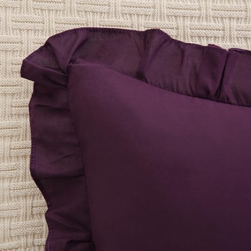 Merryword Dark Purple Pillow Shams Purple Ruffle Standard Pillowcases Cute - Image 5