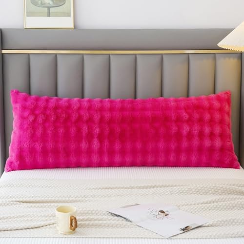 JAUXIO Fluffy Faux Fur Body Pillow Cover, Hot Pink, 21 x 54 Inches - Image 2