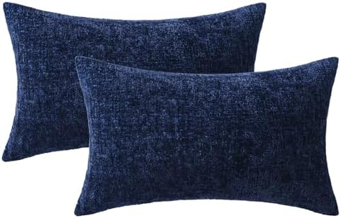 MIULEE Couch Pillow Covers Textured Chenille Home Decor 12x20 Navy Blue - Image 6