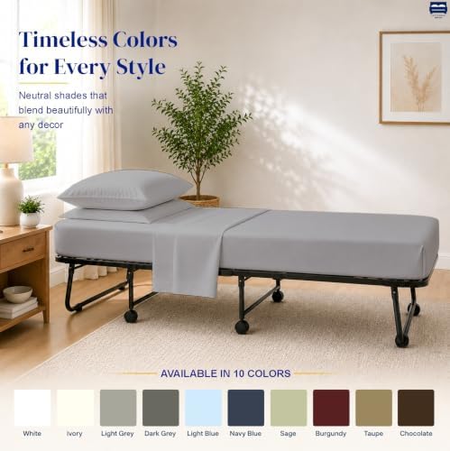 Cottingon 4 PC Cot Sheet Set 33"X75", Egyptian Cotton, Light Grey - Image 6
