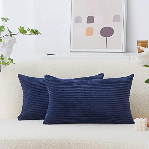 Home Brilliant Throw Pillow Covers 12x20 Decorative Plush Striped Velvet by HomeBrilliant