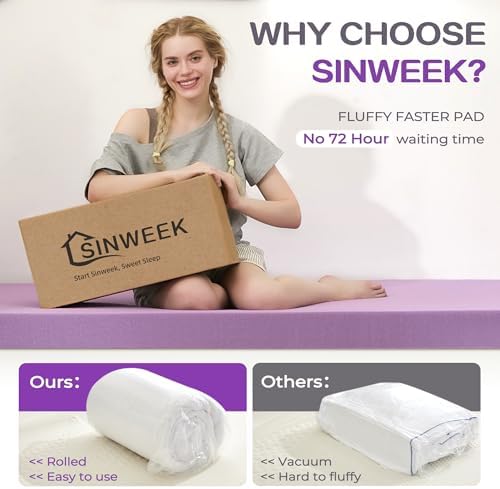 SINWEEK Dual Layer 5 Inch Memory Foam Mattress Topper Full Size, 2 Inch Gel - Image 3