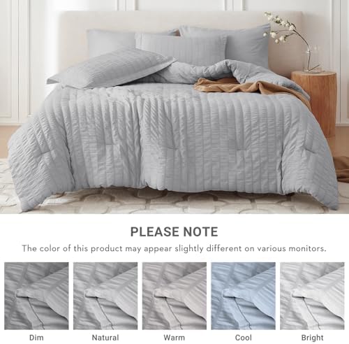 MUXHOMO 7 Pieces Queen Comforter Set, Seersucker Bed in a Bag Queen Size - Image 5