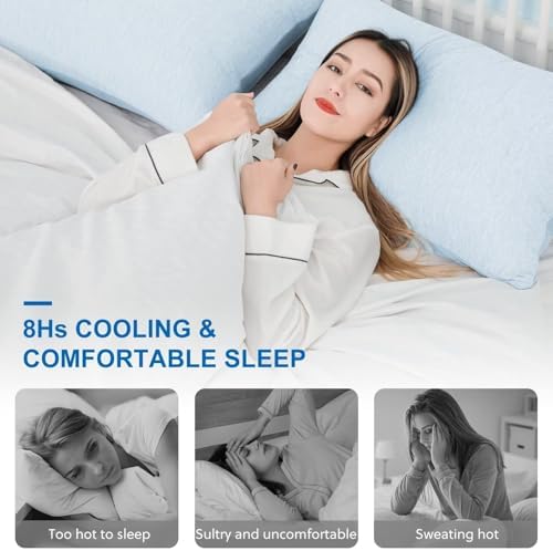 HOMFINE Cooling Pillowcases for Hot Sleepers King Set of 2, Light Blue - Image 3