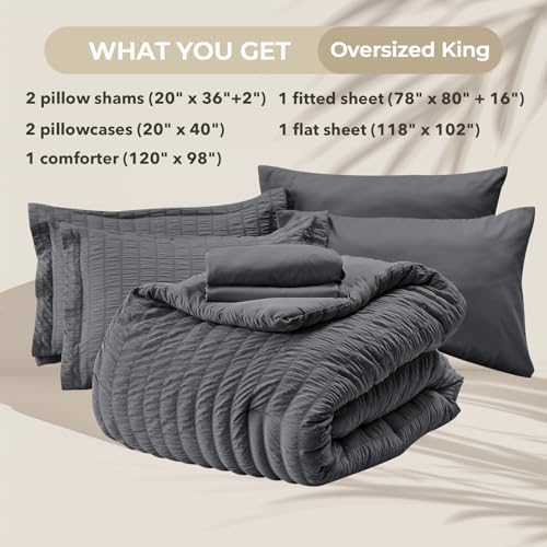 HYMOKEGE Oversized King Comforter Set Seersucker 7 Pieces, All Season Luxury - Image 5