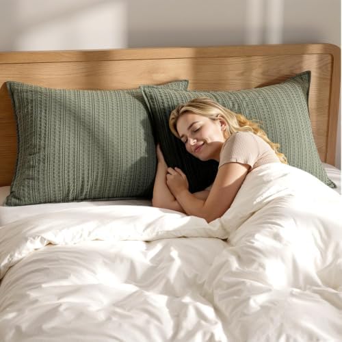 Waffle Pillow Shams Standard Size 20x26 Olive Green 2 Pack No Insert - Image 4