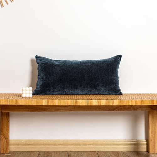 JoraLion Chenille Lumbar Pillow Covers 16x24 inch Dark Blue - Image 2