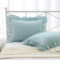 Mywinlle Dusty Blue Checkered Ruffle Bed Pillow Shams Standard Size 20"x26" by Mywinlle