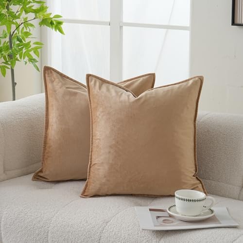 JIAHANNHA Velvet Khaki Throw Pillow Covers 22”x22”Pack of 2 Soft Decorative by JIAHANNHA