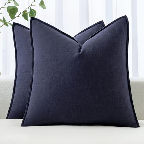 MIULEE Decorative Linen Pillow Covers 18x18 Inch Navy by MIULEE
