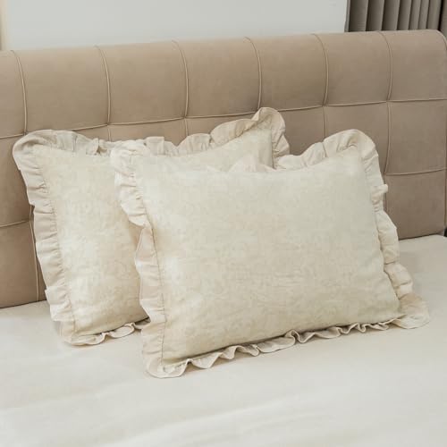 Pillow Shams Set of 2 Linen-Cotton Jacquard Fabric and Washed 100% Cotton Retro by GLORYSEASON