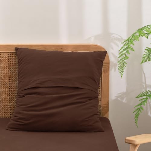 BESTOUCH Washed Cotton Pillowcases Linen Feel Cocoa Brown Euro - Image 2