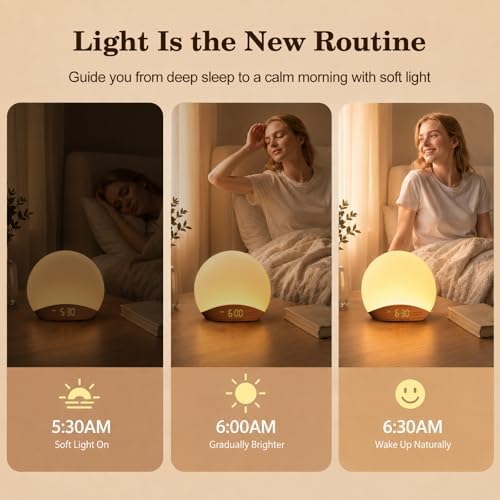 REACHER Wood Grain Sunrise Alarm Clock and Sound Machine Nightlight - Image 2