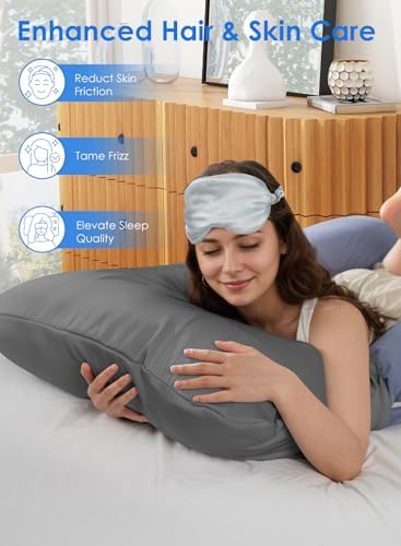 QUEEN ROSE Pregnancy Pillow Cover, Satin Cooling Pillowcase, Dark Grey - Image 4