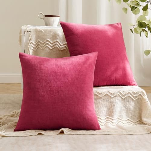 MIULEE Hot Pink Red Chenille Couch Throw Pillow Covers - Image 4