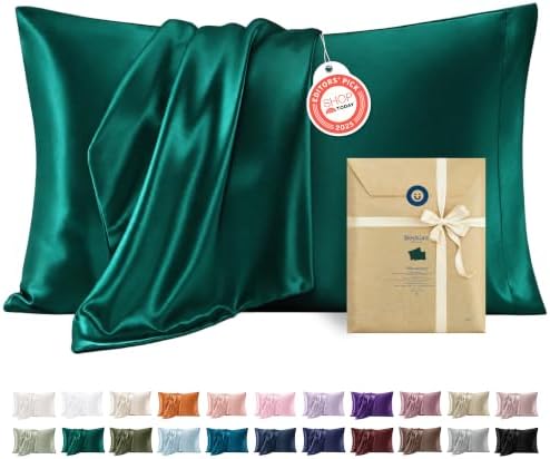 Bedsure Satin Pillowcases Standard Set of 2, Silky Pillow Cases, Dark Green by BEDSURE