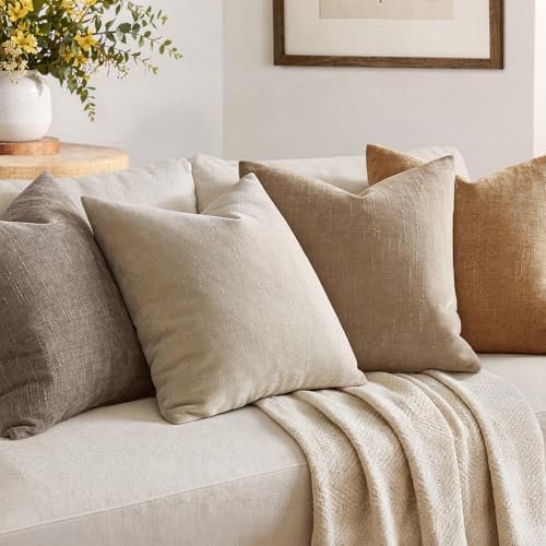 MIULEE Textured Chenille Throw Pillow Covers 20x20 Inch Beige - Image 4