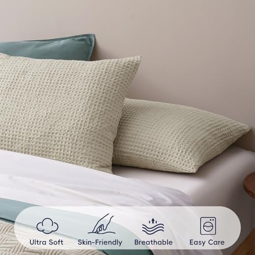 PHF Ultra Soft Waffle Pillow Shams Cal King 20"x40", No Insert - Image 3