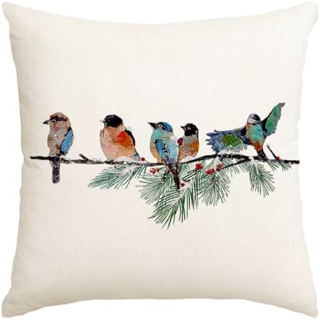 RABUSOFA Christmas Pillow Covers 18x18 Inch Birds Christmas Decorations by RABUSOFA