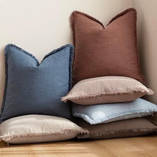 Foindtower Boho Linen Fringe Lumbar Throw Pillow Covers 12×20 Rust Red - Image 6