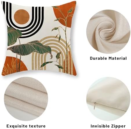 Boho Orange Pillow Covers 18x18 Set of 2 Green Gold Leaf Tropical Mid Century - Image 7